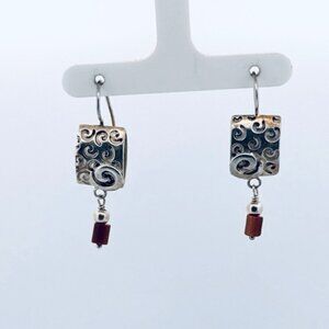 Vintage 925 Sterling Silver Swirl Dangle Earrings Artisan Estate Jewelry Pair US
